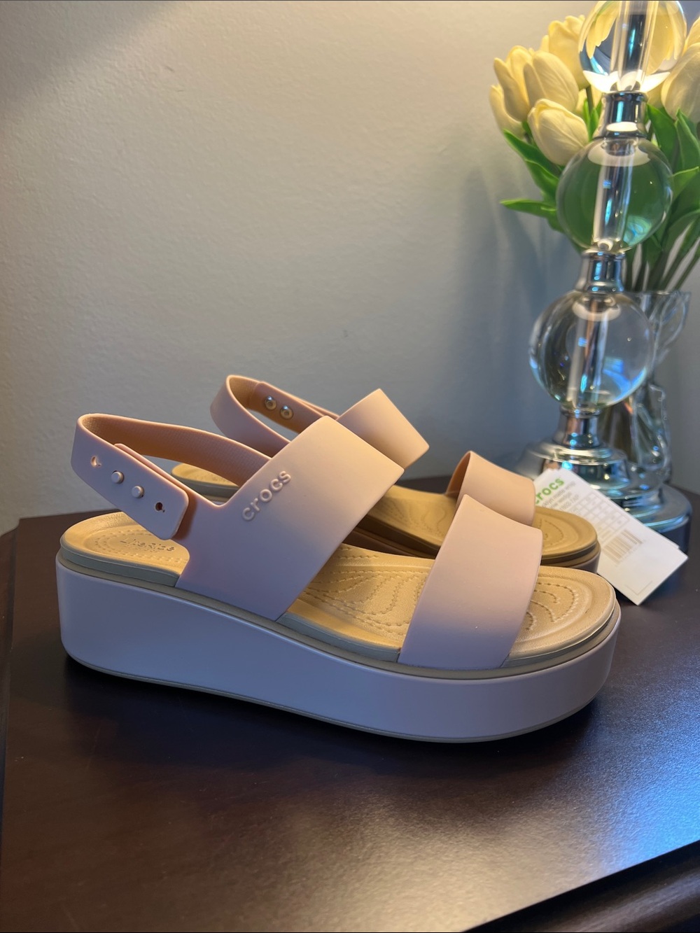 CROCS Women’s Brooklyn Sandal in Pale Pink Caramel/Tan